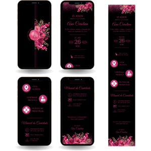 Convite Interativo Premium - Preto com Rosa