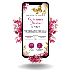 Convite Interativo Basic - Borboletas Rosa e Dourado