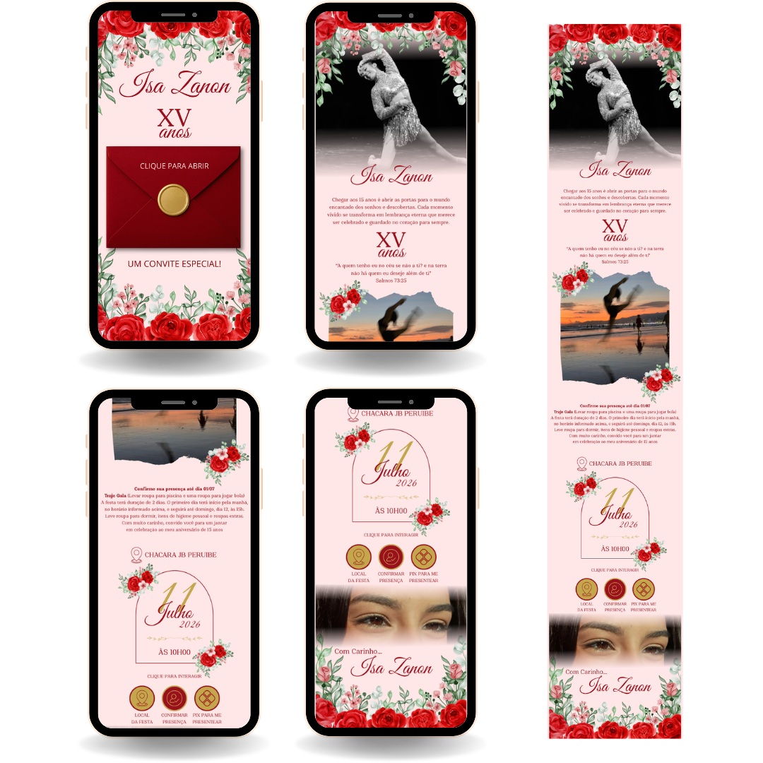 Convite Interativo Premium - Rosa e Vermelho (com Foto)